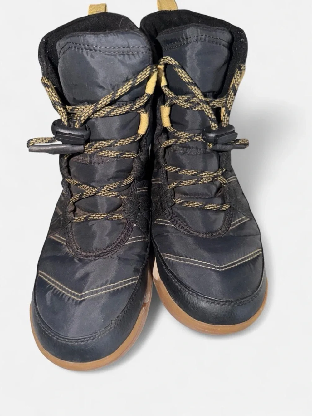 Kids Sorel Black Winter Lace-Up Ankle Boots with Tan Sole Accents size 5